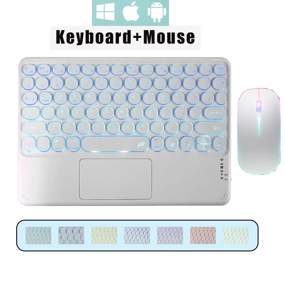 Spanish/Hebrew/Russian/Portuguese Cute Round Hat Backlit Bluetooth Keyboard with Touchpad For iPad Tablet Laptop IOS Android detail