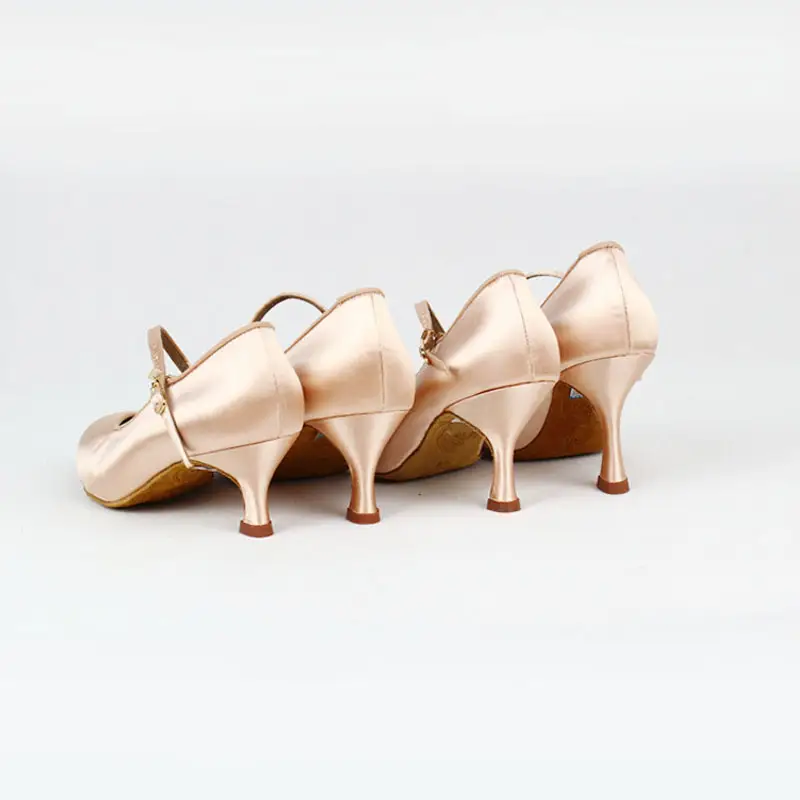BD Dance Women Standard Shoes 138 ClASSIC Fresh Tan Satin High Heel Ladies Ballroom Dance Shoes Soft Outsole Modern Dance product view