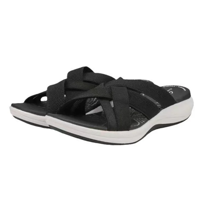 Summer Outdoor Women Wedge Sandals Open Toe Thick Sole Fashion Slope Heel Cross Slippers Beach Comfortable Women's Casual Slides detail