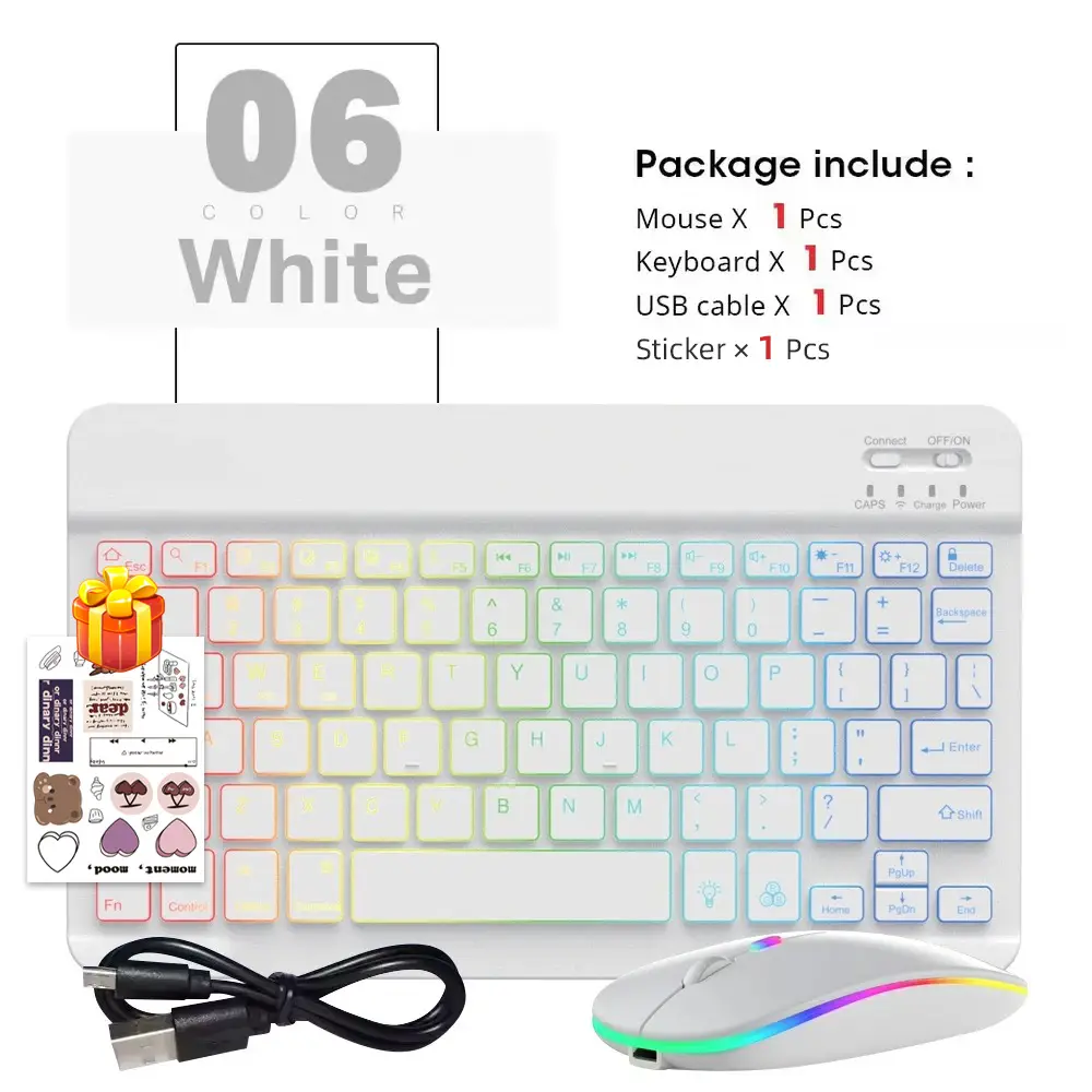 READ YYEAH RGB Backlit Bluetooth Keyboard Mouse Combo Multi-language Rechargeable Wireless Keyboard for Tablet Laptop PC Gaming product view