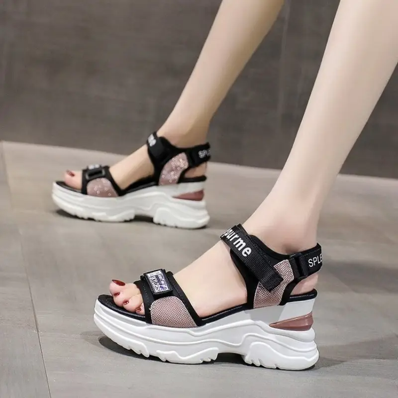 New Summer Ladies Sandals Platform Wedge Heels Shoes Casual Beach Heightening Slope with Women's Sports High Heels Sandals Girl product view