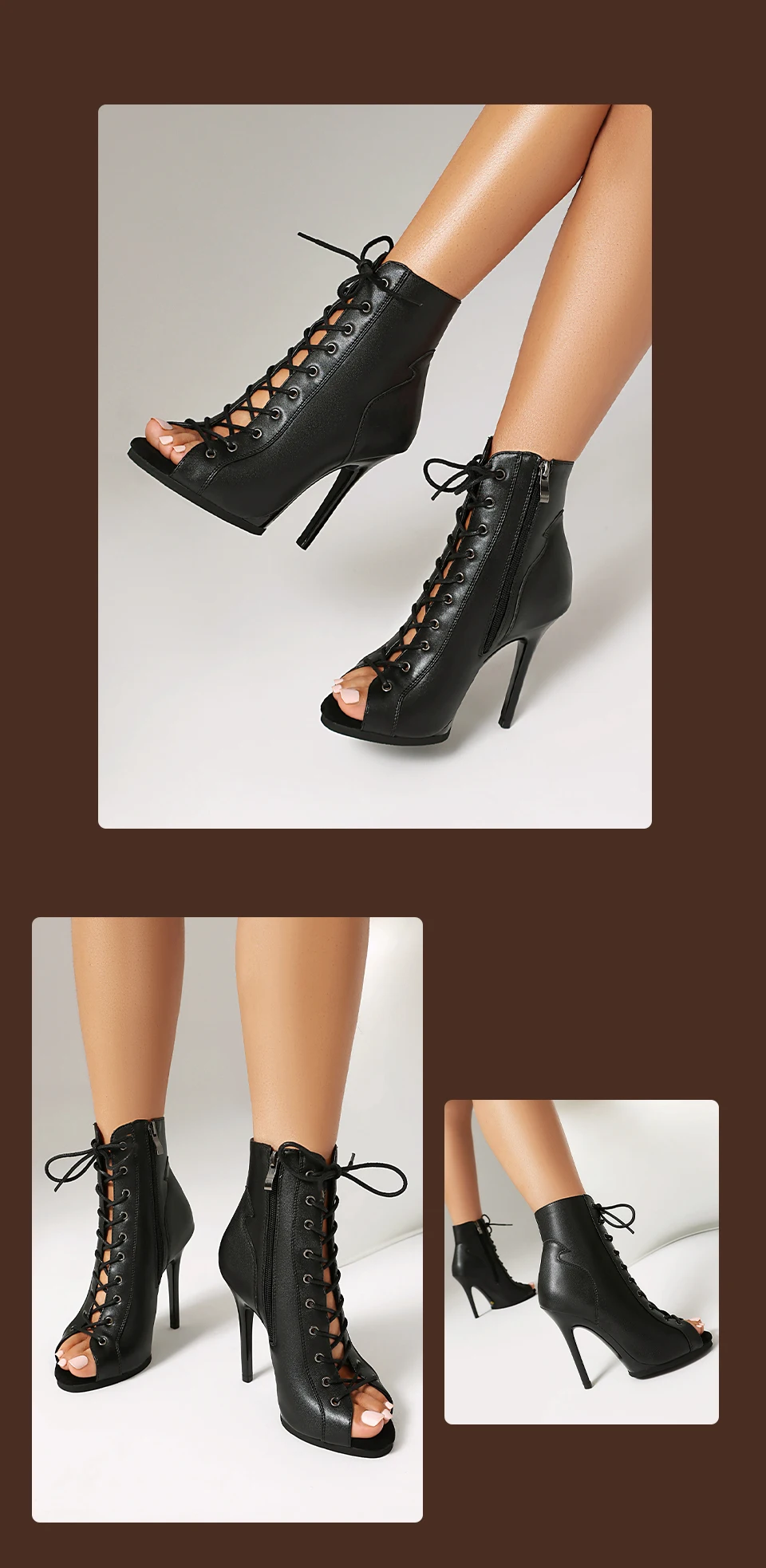Black Sexy PU Platform Jazz Latin Custom Dance Shoes Lace-up High Heels Dance Shoes Soft-soled Short Boots Dance Boots for Women detail