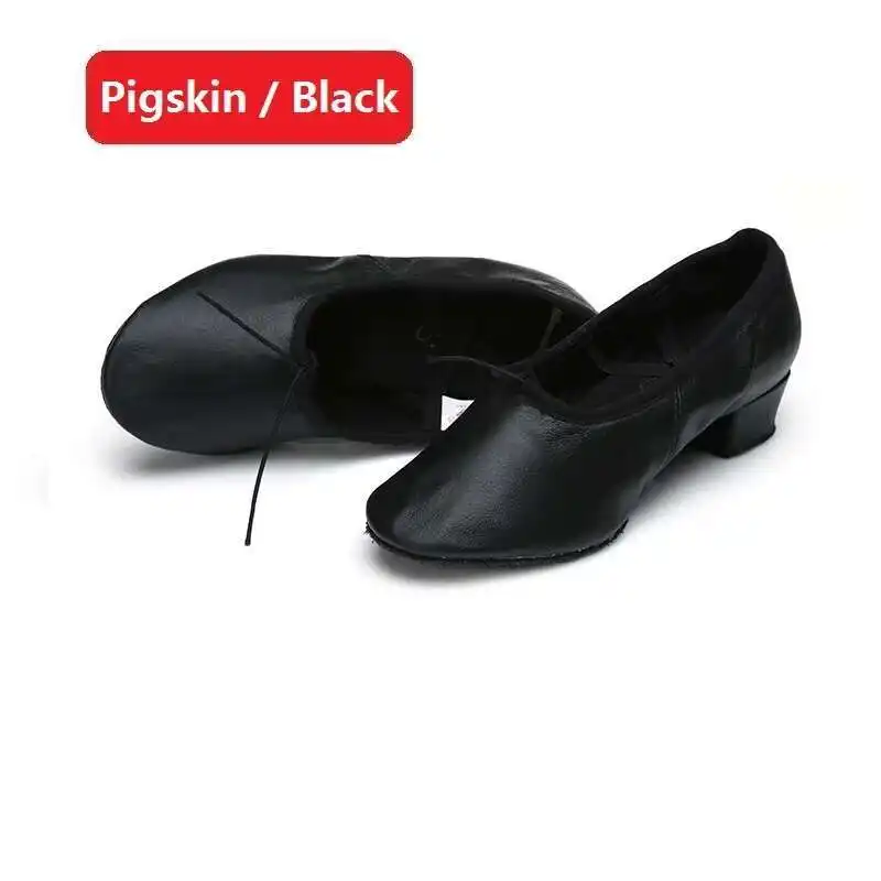 Quality Dancing Shoes For Women Middle Heel Pigskin Canvas Leather Girls Women's Ballet Dance Shoes Belly Yoga Teachers's Shoes product view