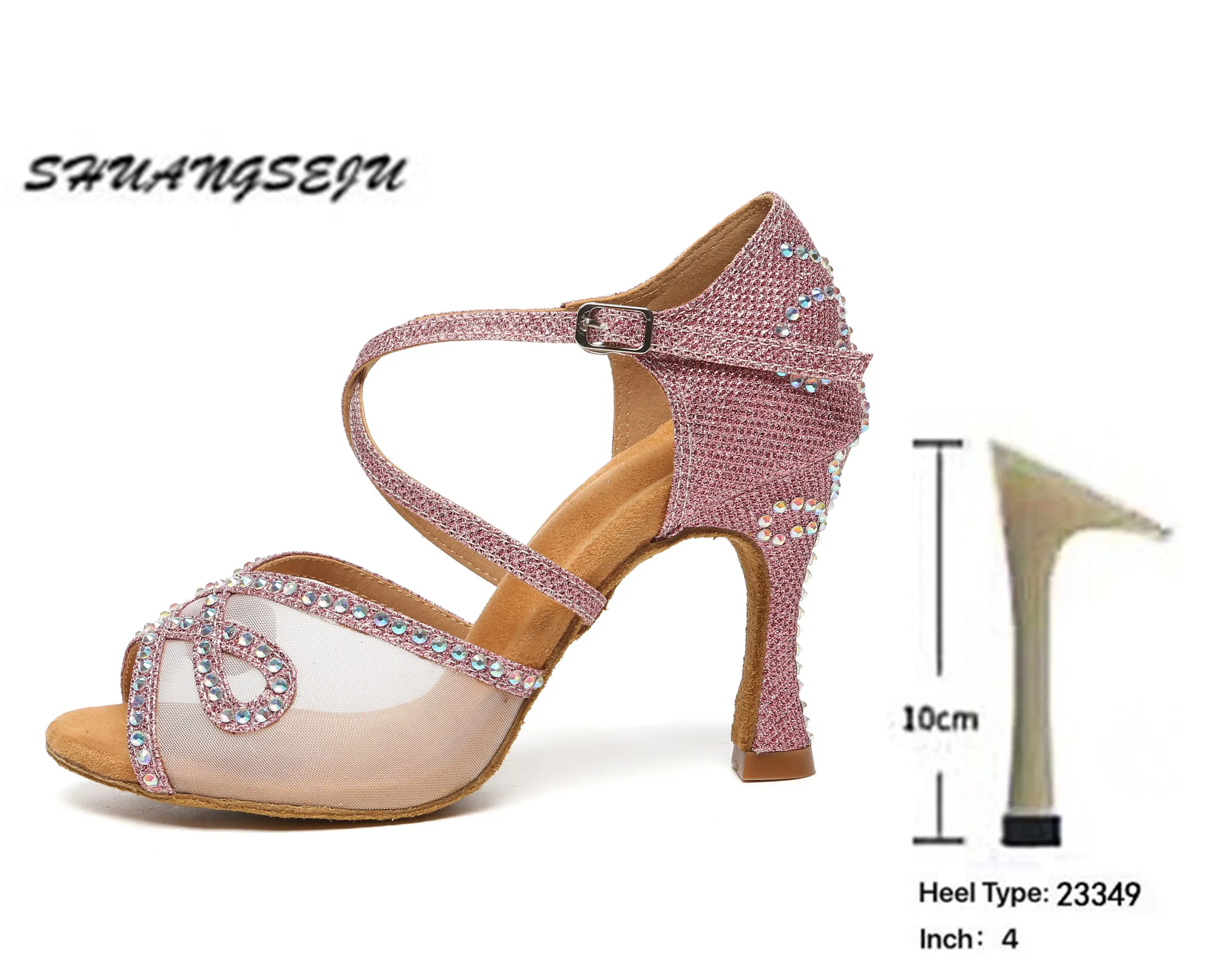 SHUANGSEJU New adult Latin dance Shoes Women Salsa Fashion shiny glass slipper Bachata performance shoes Black Everything 6-10cm product view