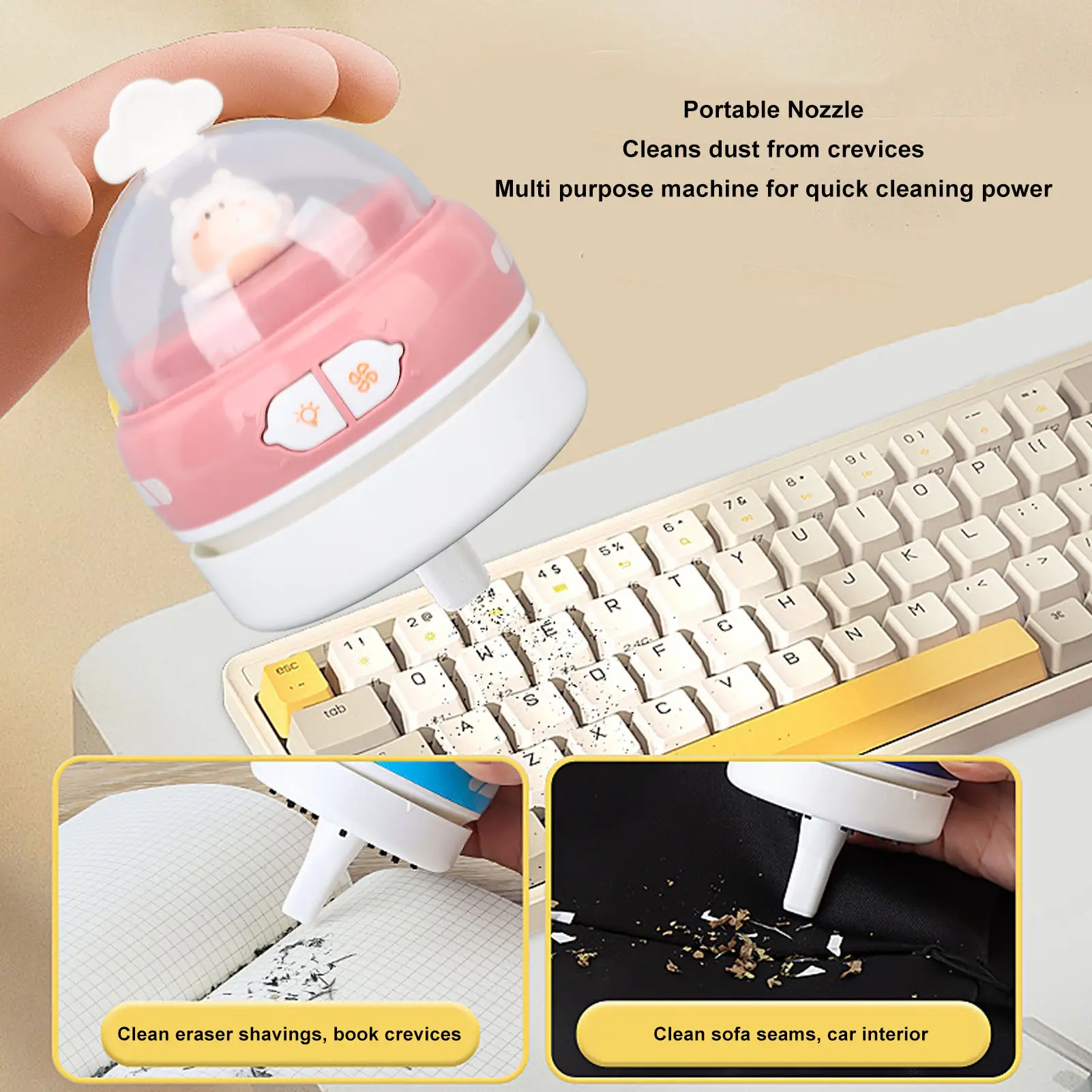Portable Desktop Vacuum Cleaner Cordless USB Charging Handheld Dust Sweeper Efficient Night Light Table Pencil Eraser Shavings product view