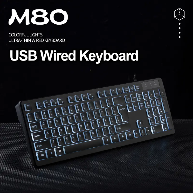 APAYADO M80 Quiet Office Wired Keyboard Thin-Film Structure 495g Weight 148CM Long Cord Full Layout USB Computer Keyboard product view