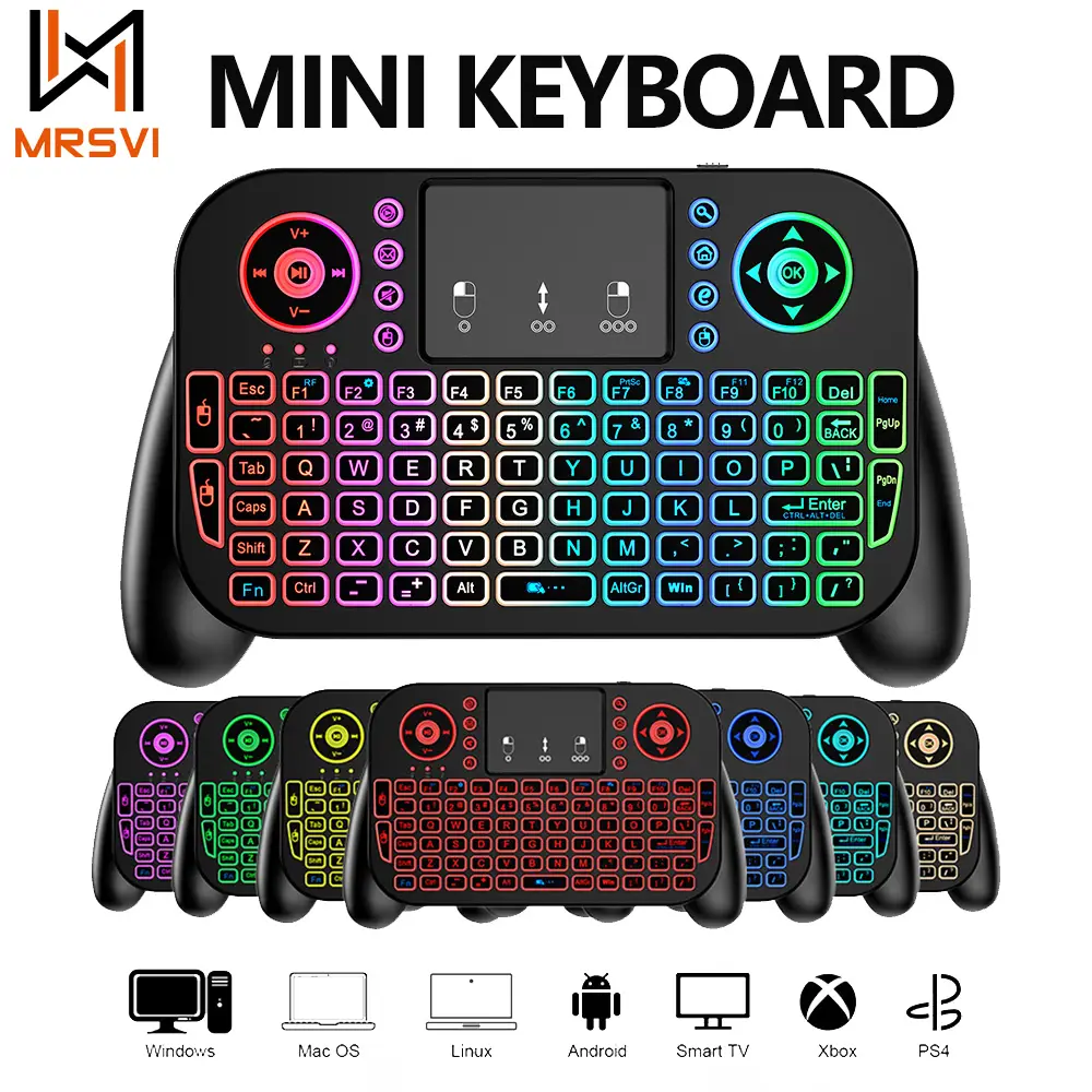 MRSVI 2.4G&Bluetooth Mini Wireless Keyboard V8 7 Color Backlit Bluetooth Air Mouse Remote Control Touchpad for Android TV Box