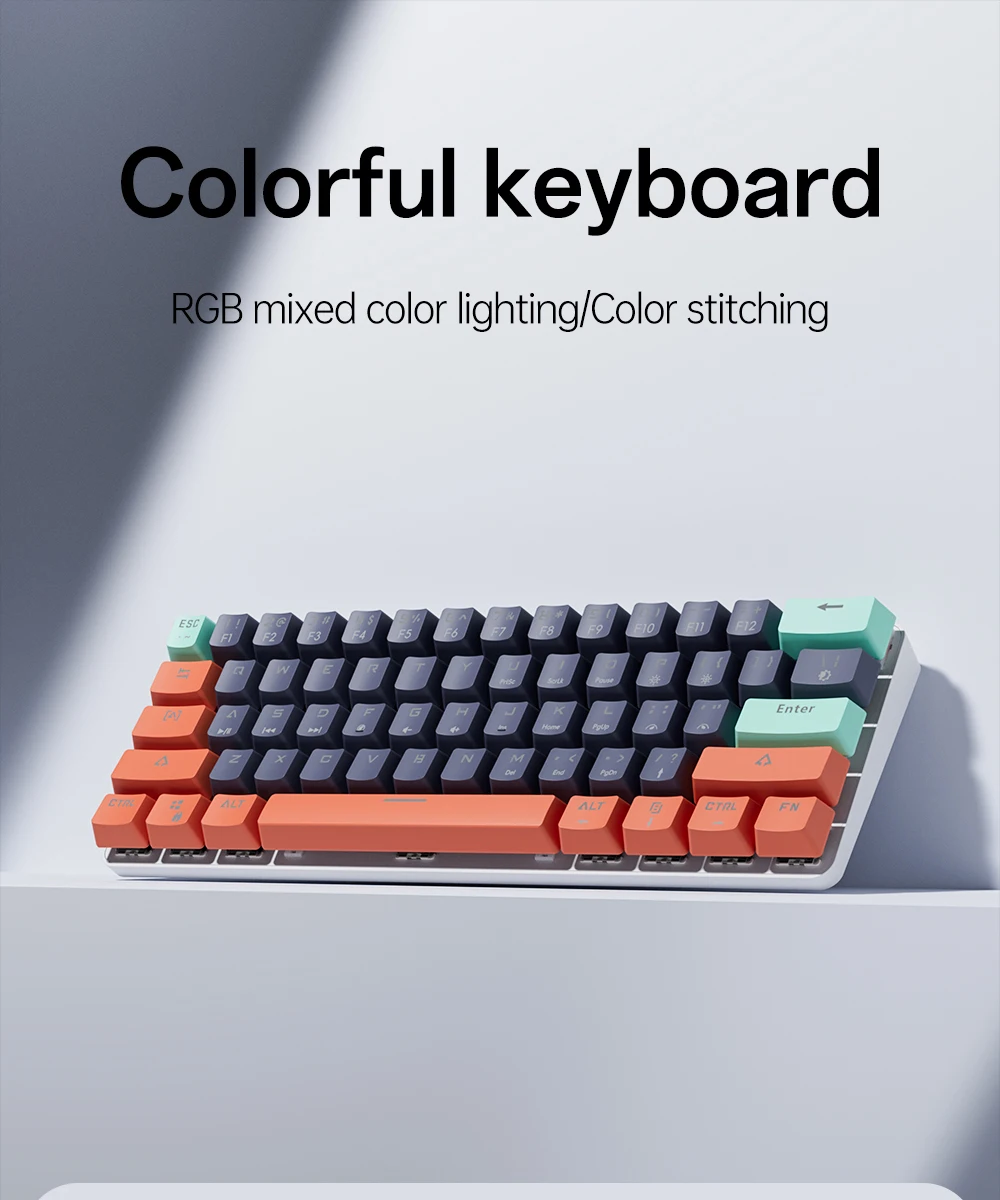 MUCAI 61 key USB hot swappable esports mechanical keyboard game red axis LED cool light effect compact and practical detail