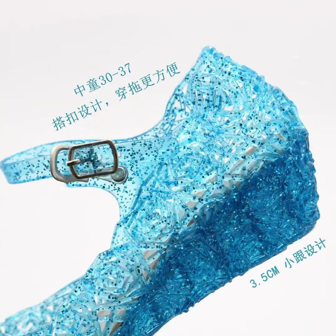 Girls Low Heel Princess Shoes Children New Summer Sandals Girls PVC Jelly Shoes Cinderella Crystal Shoes Kids Slope Heel Sandals detail