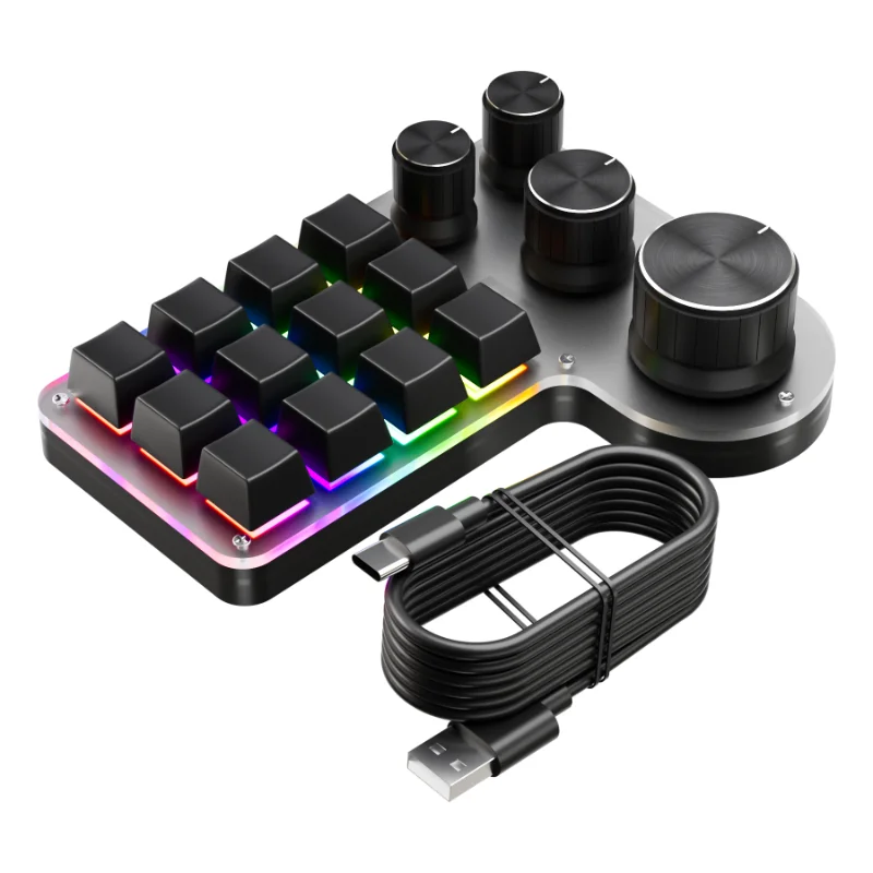 Programmable Customized Keyboard RGB 12 Keys 4 Knob Macro Keypad Hot-swap USB Wired/Bluetooth-Compatible Mechanical Keyboard detail