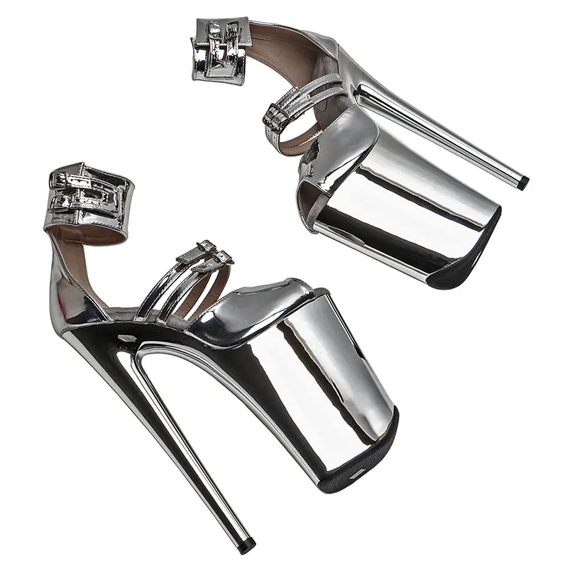 Leecabe 23CM/9inches Shiny PU Upper Trend Fashion Electroplate Platform High Heels Sandals Stripper Heel Pole Dance Shoes product view