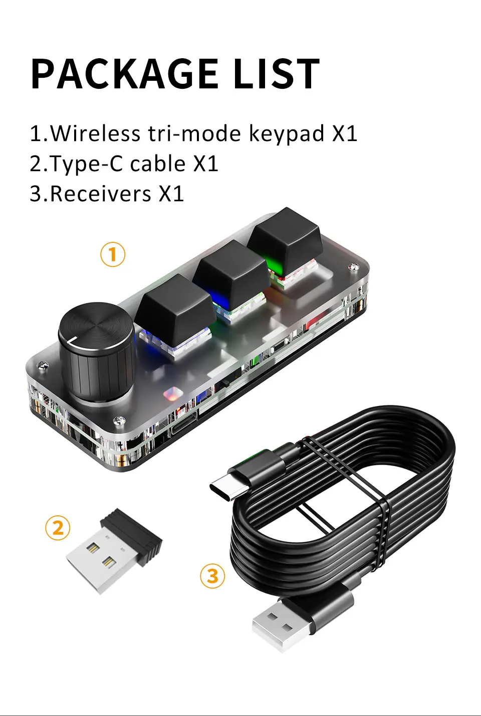 2.4G 3-key Customize Bluetooth Keyboard Macro Knob Copy Paste Shortcut Key E-sports Game Mini Mechanical Hot Plug Mini Keyboard detail