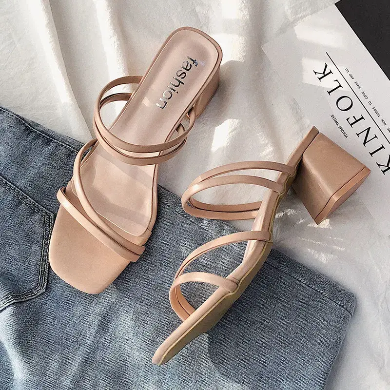 Women High Heel Sandals Summer Casual Female Shoes Woman Square Heel Open Toe Ankle Strap Ladies Sandalias Wedge Shoe 2022 New product view