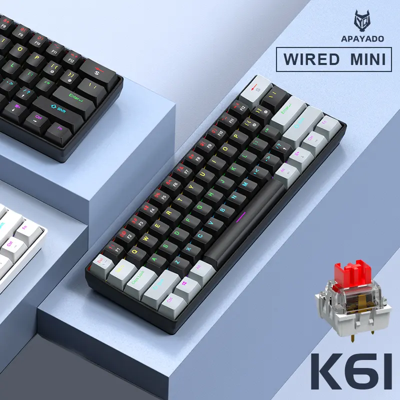 APAYADO K61 61 Keys Wired Mechanical Keyboard, 60% layout Mini RGB Gaming Keyboard, Red/Blue Switch, Compact for PC Laptop product view