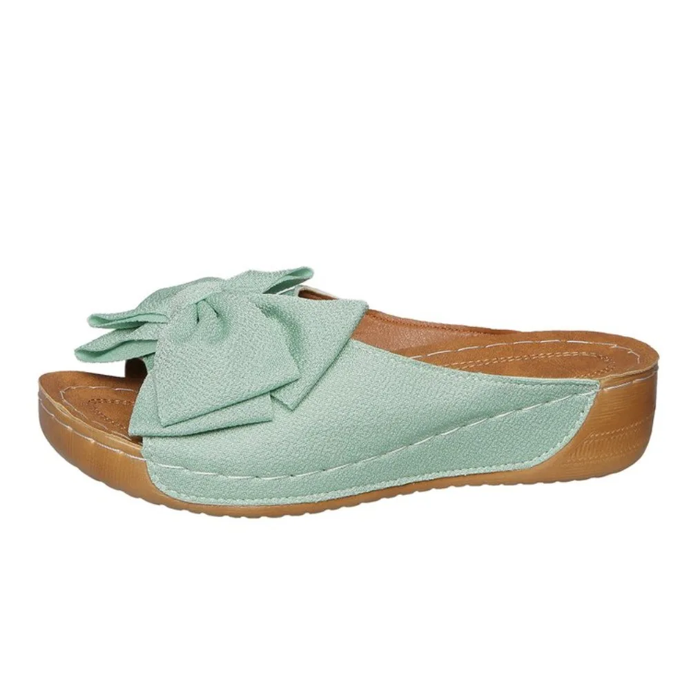 New Large Size Butterfly Knot Thick Heel Sandals Women Outdoor Wear Slope Heel Open Toe Fish Mouth Lightweight Beach Slippers detail