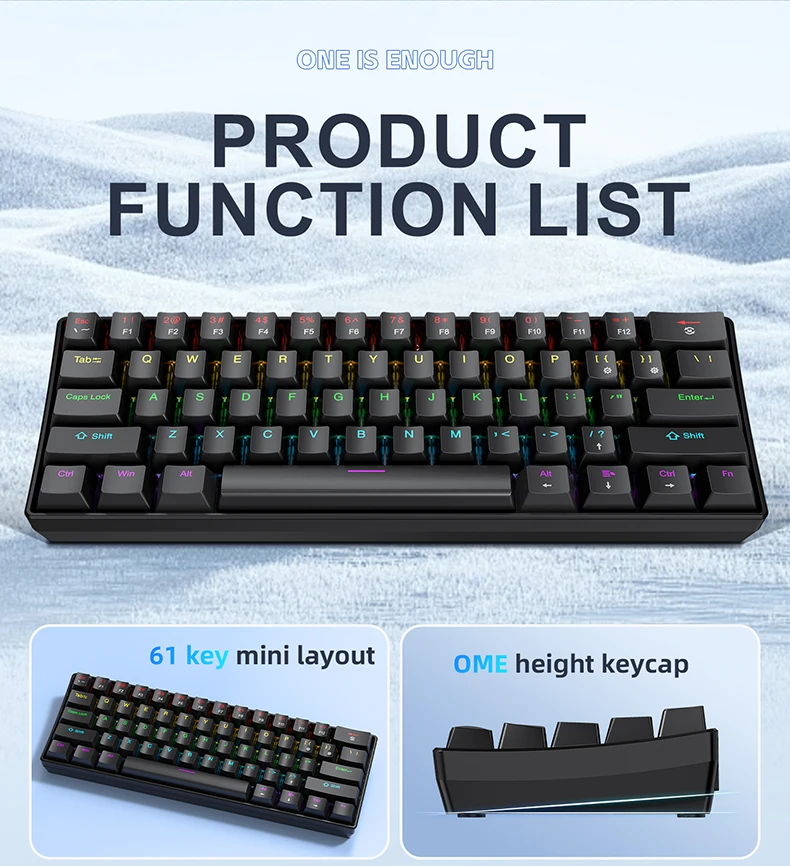 61 Key Wired Mechanical Keyboard Compact 60% Design APAYADO K61 RGB Backlight Anti Ghosting Type-C Port for Desktop Laptop detail