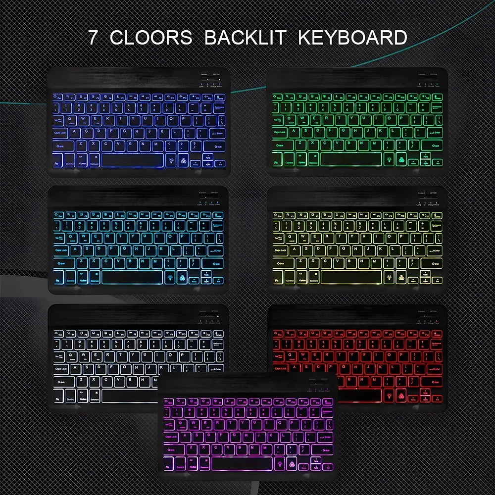 New Slim 7 Color Backlit Bluetooth Keyboard Mouse ComboRechargeable MultiLanguage for Tablet Phone detail