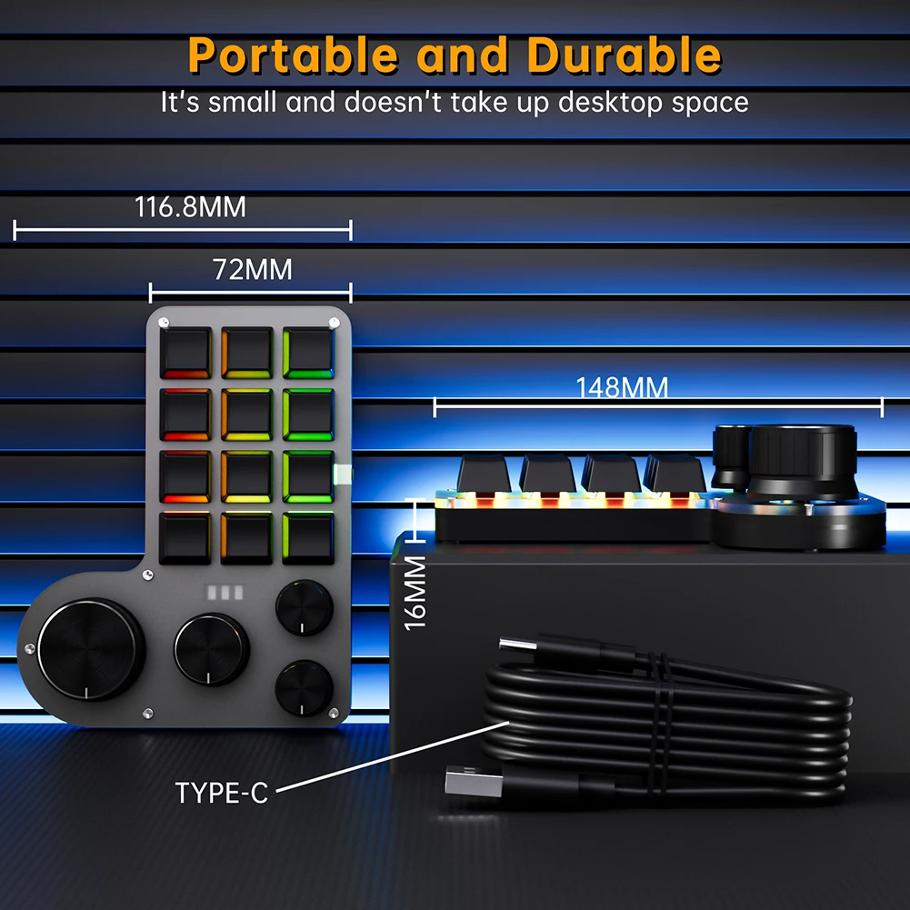 Programmable Customized Keyboard RGB 12 Keys 4 Knob Macro Keypad Hot-swap USB Wired/Bluetooth-Compatible Mechanical Keyboard detail