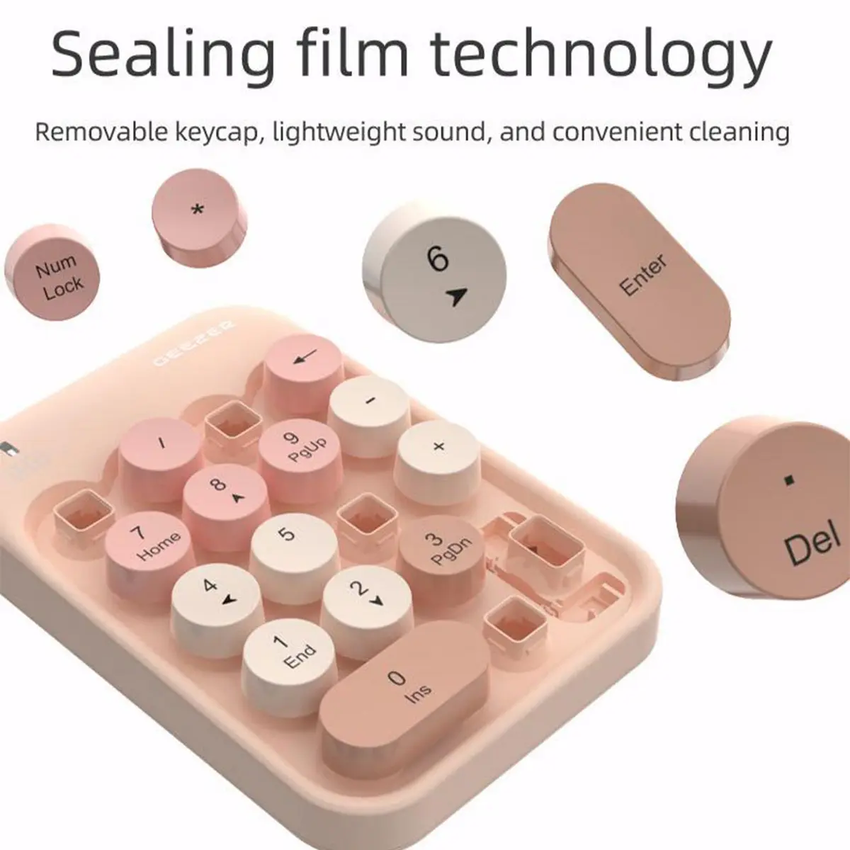 GEEZER Z5 Wireless Numeric Keypad, Macaron Retro Round Detachable Keycaps Portable Office Number Pad product view