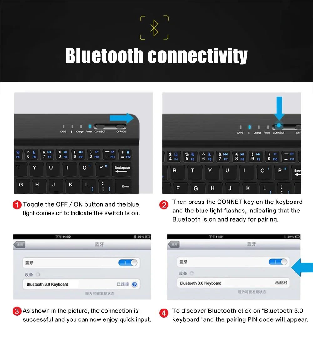 Tablet Wireless 10inch Keyboard For iOS Android Windows For iPad Huawei Samsung Teclado Bluetooth-compatible Keyboard and Mouse detail