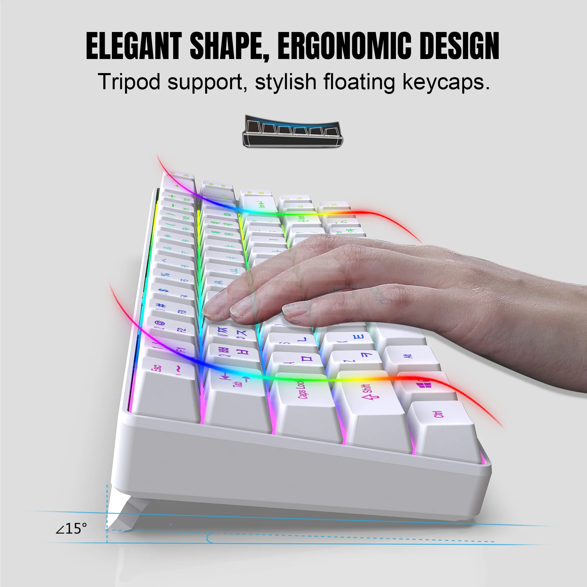 68 Keys Gaming Keyboard USB Wired Portable 20 RGB Backlight Korean Russian English Keyboard for Windows Laptops Computer detail