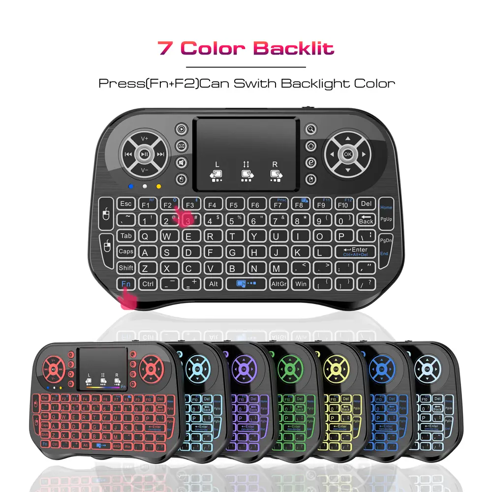 Wireless Mini Keyboard Dual Mode BT4.2 2.4G Air Mouse Remote Control Backlit 7 color Touchpad for Android TV Box PC Projector product view