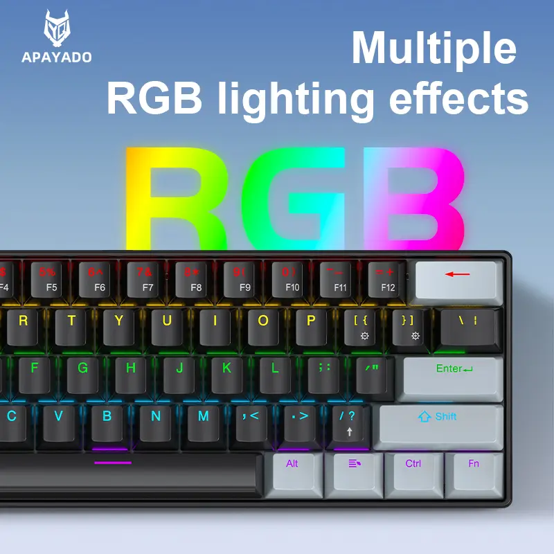 APAYADO K61 61 Keys Wired Mechanical Keyboard, 60% layout Mini RGB Gaming Keyboard, Red/Blue Switch, Compact for PC Laptop product view