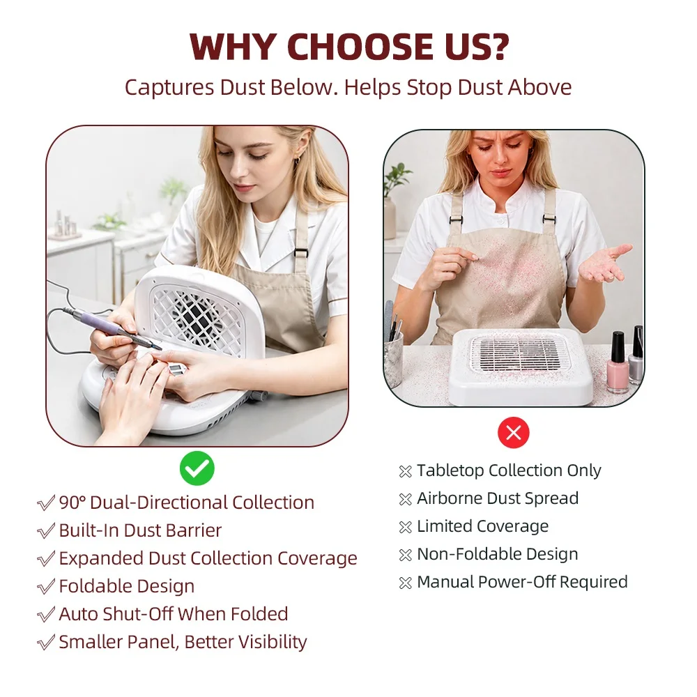 Foldable Nail Dust Collector Dual-Turbine Speed Adjustable Manicure Nail Vacuum Cleaner 90° Dual-Sided Dust Collection Nail Tool detail