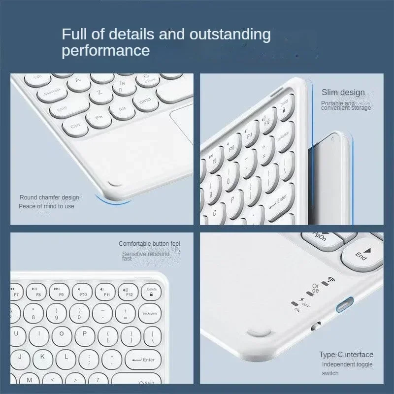 Spanish/Hebrew/Russian/Portuguese Cute Round Hat Backlit Bluetooth Keyboard with Touchpad For iPad Tablet Laptop IOS Android product view