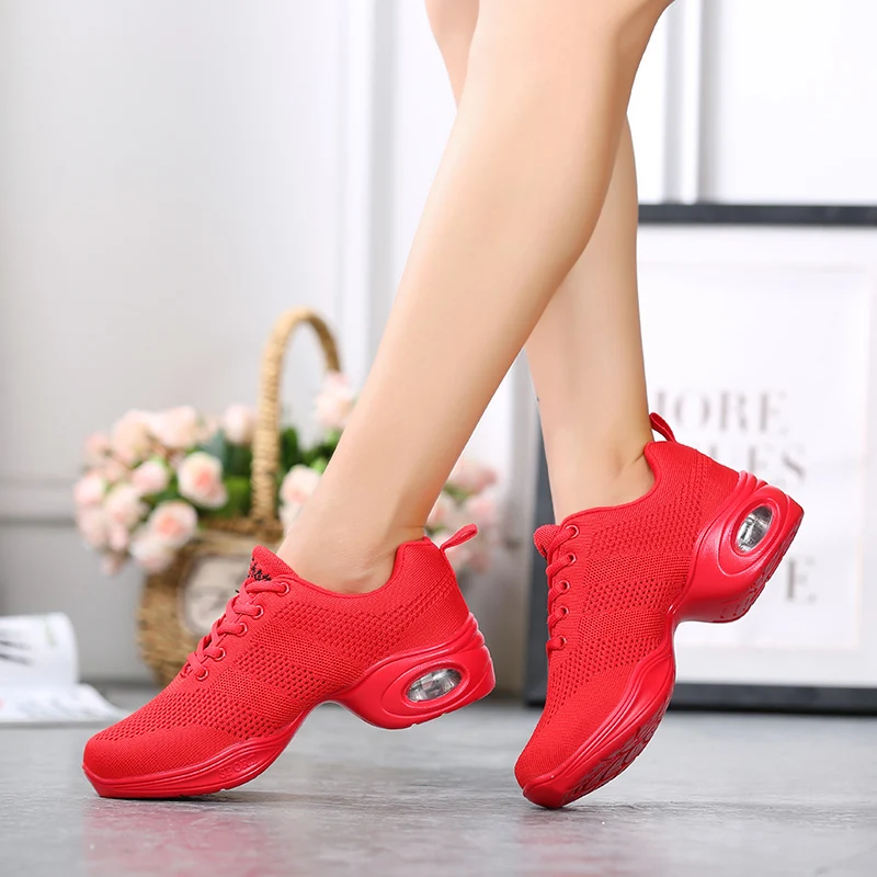 Women Mesh Dance Shoes Air Cushion Wedge Non Slip Lace Up Square Dance Aerobic Fitness Walking Sneakers 876 detail