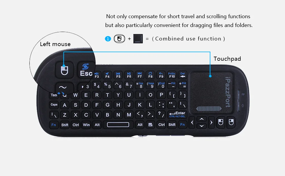 IPazzPort Mini Bluetooth & 2.4GHz Wireless Keyboard with Touchpad Mouse Combo for Android TV Box/PC/Tablet/PS4/Raspberry Pi 3/HT detail