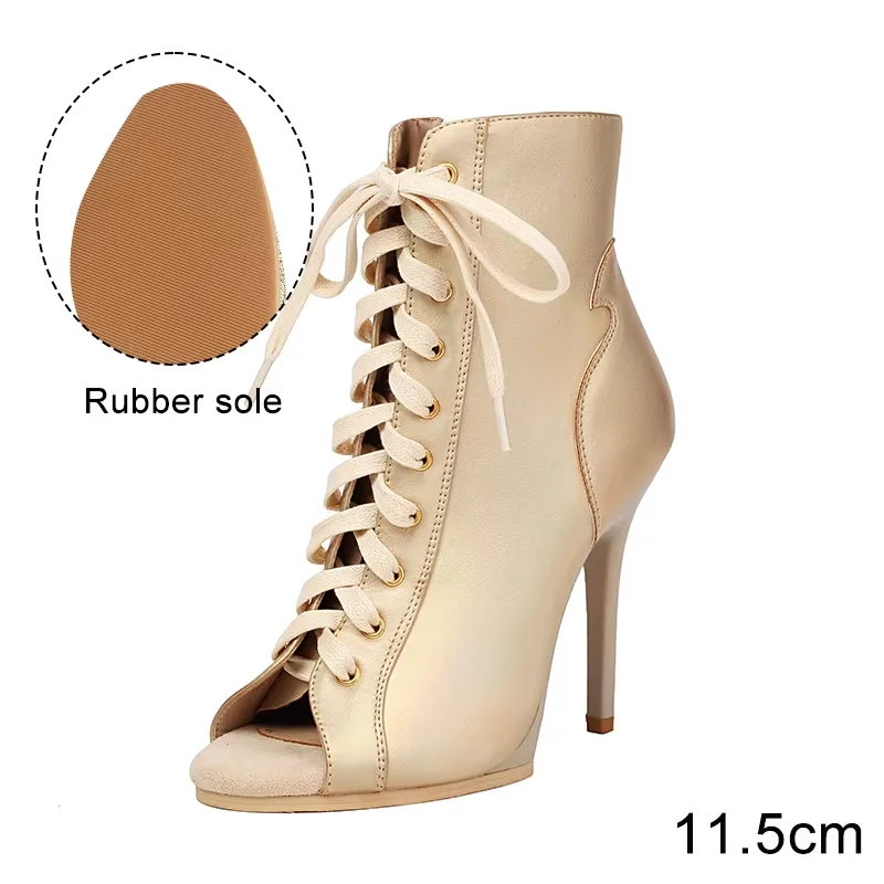 Black Sexy PU Platform Jazz Latin Custom Dance Shoes Lace-up High Heels Dance Shoes Soft-soled Short Boots Dance Boots for Women product view