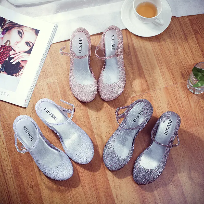 Slope heel sandals 2025 summer hollow out women's shoes hole shoes thick soled jelly shoes women's sandals