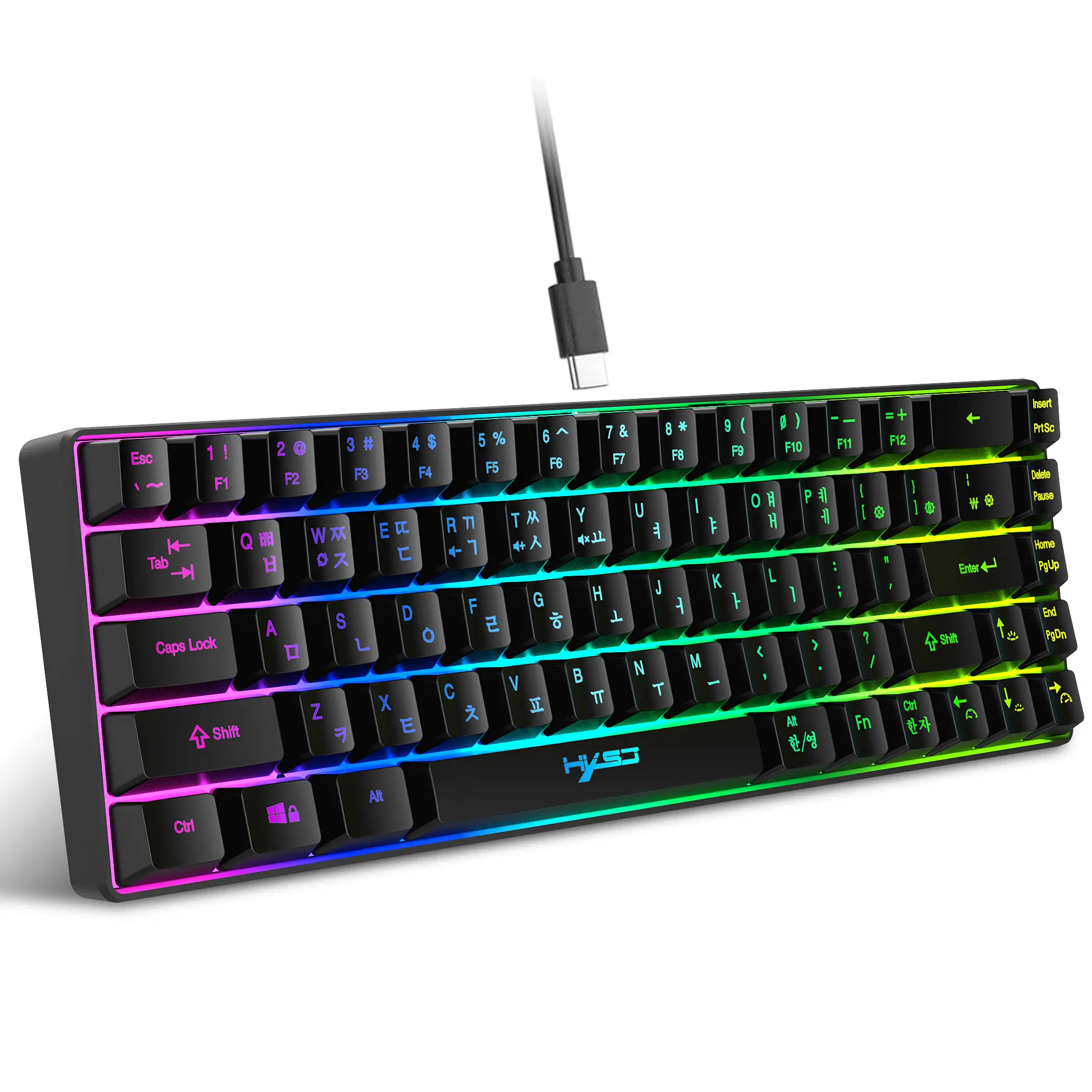 68 Keys Gaming Keyboard USB Wired Portable 20 RGB Backlight Korean Russian English Keyboard for Windows Laptops Computer product view