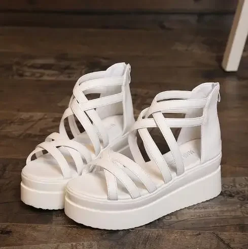 Bohemia Summer Fish Mouth Shoes Women Sandals Slope Heel Open Toe Thick Bottom Sponge Cake Shoes Zapatos Mujer 2024 Tendencia detail