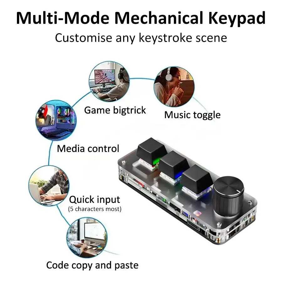 2.4G 3-key Customize Bluetooth Keyboard Macro Knob Copy Paste Shortcut Key E-sports Game Mini Mechanical Hot Plug Mini Keyboard product view