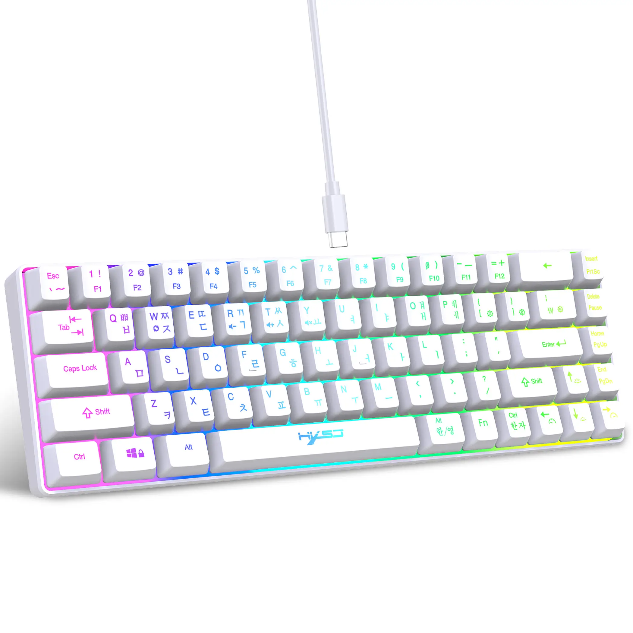 68 Keys Gaming Keyboard USB Wired Portable 20 RGB Backlight Korean Russian English Keyboard for Windows Laptops Computer