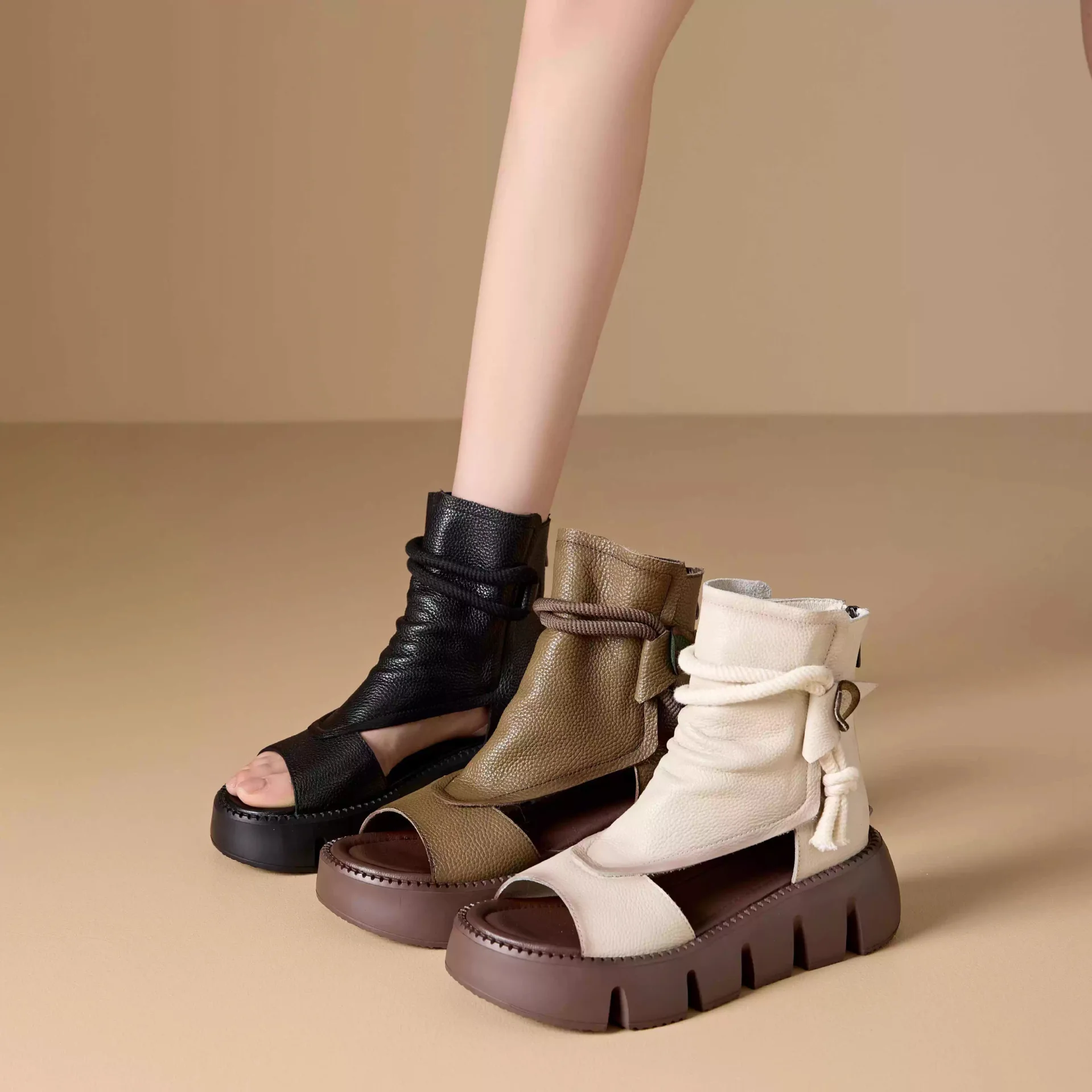 Thick Sole Roman Style Cool Boots for Women Summer 2025 New Fashion Comfortable Slope Heel High Top Versatile Fish Mouth Sandals detail