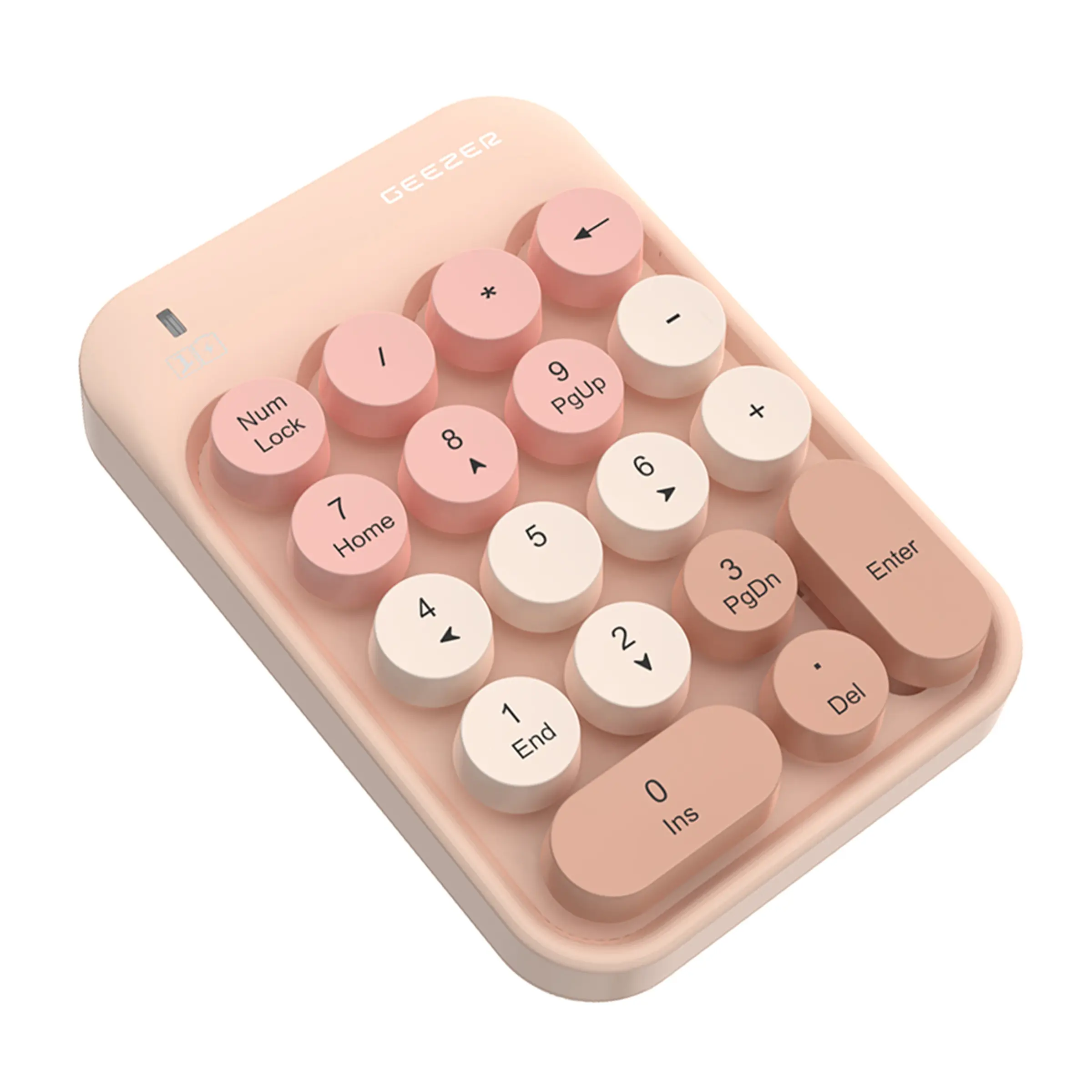 GEEZER Z5 Wireless Numeric Keypad, Macaron Retro Round Detachable Keycaps Portable Office Number Pad product view