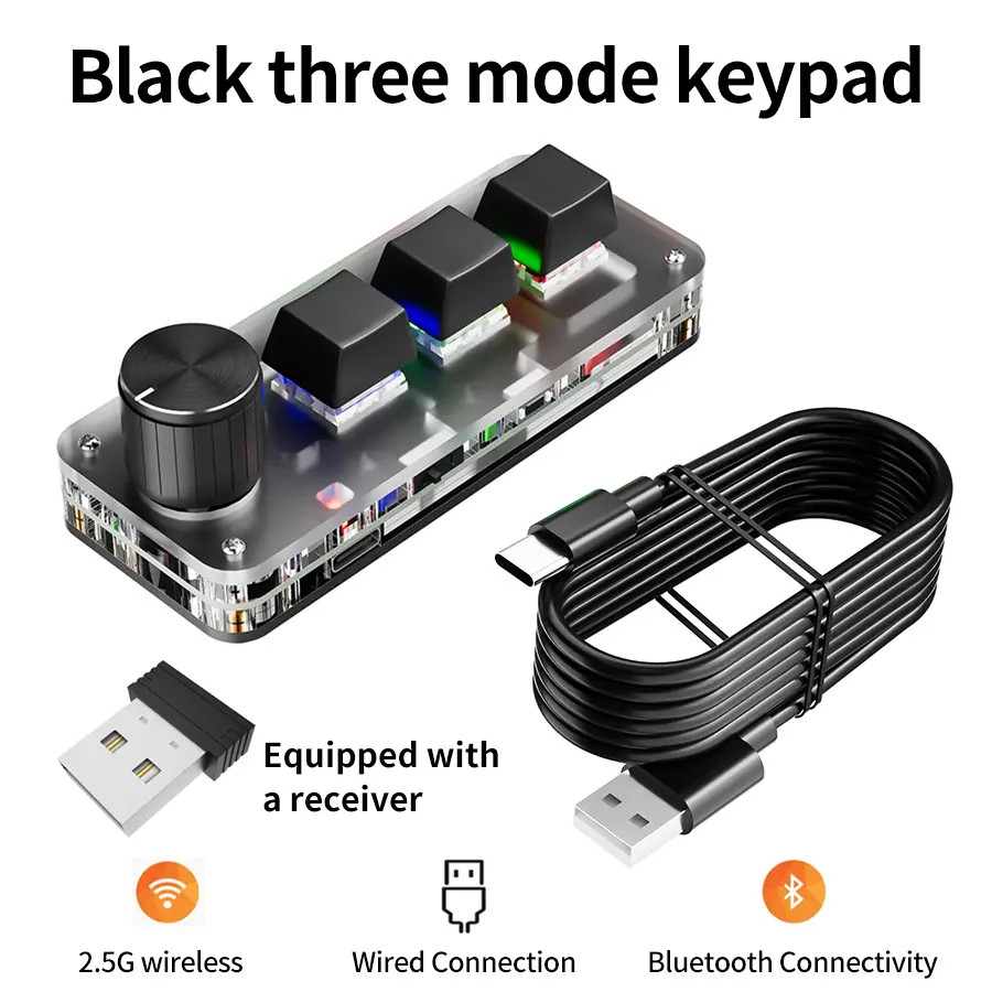 2.4G 3-key Customize Bluetooth Keyboard Macro Knob Copy Paste Shortcut Key E-sports Game Mini Mechanical Hot Plug Mini Keyboard product view