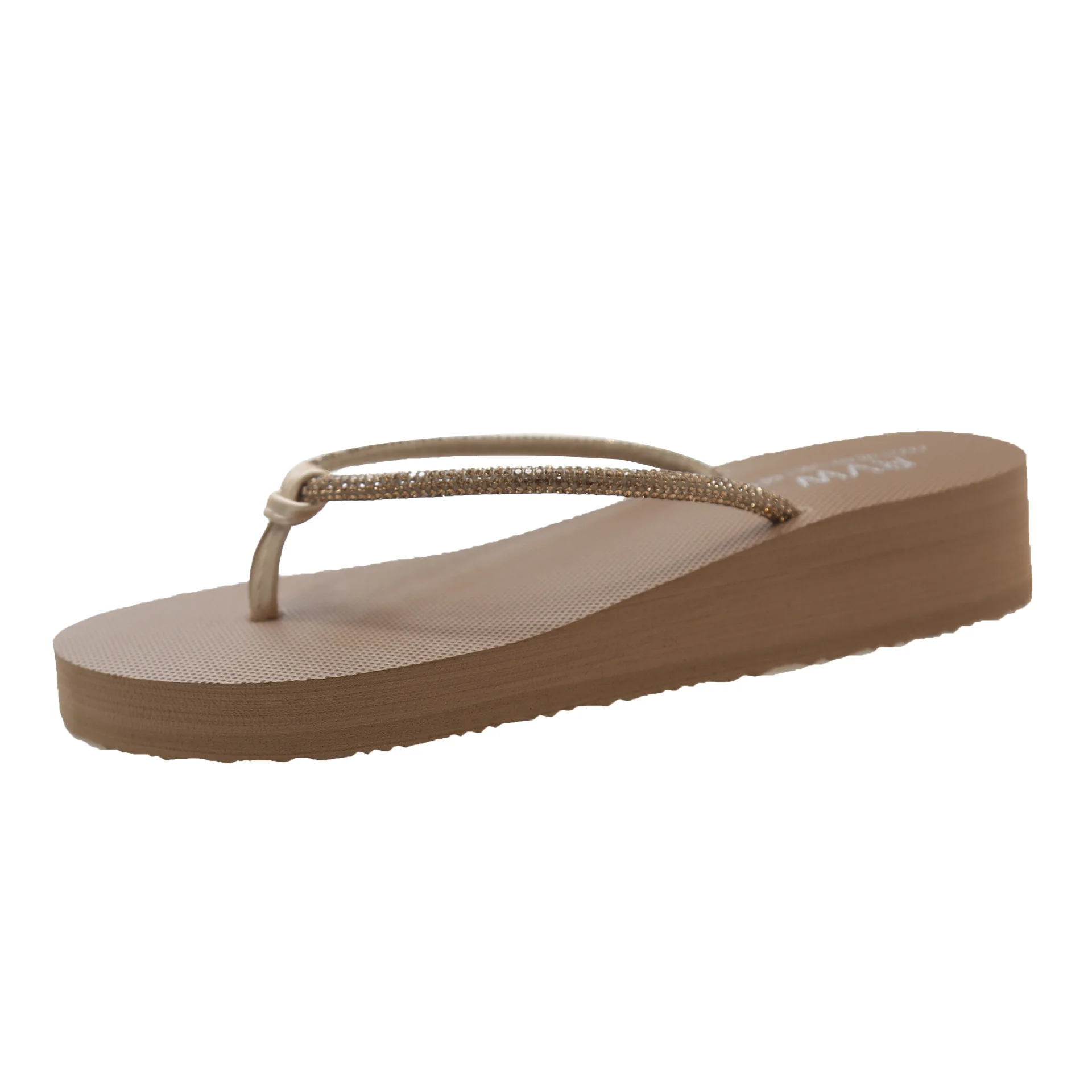 New Beach Shoes, Slippers for Women's Summer Fashion, Wearing Rhinestone Flip Flops, Mid Heel, Thick Sole, Sloping Heel, Clip On detail