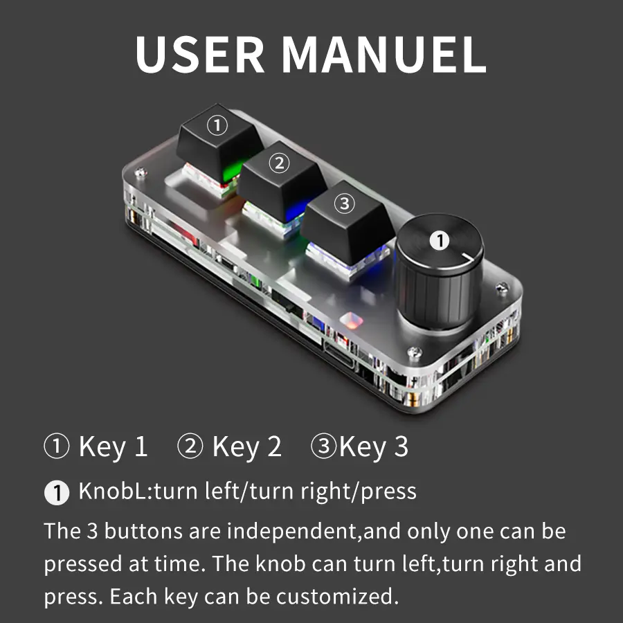 2.4G 3-key Customize Bluetooth Keyboard Macro Knob Copy Paste Shortcut Key E-sports Game Mini Mechanical Hot Plug Mini Keyboard product view