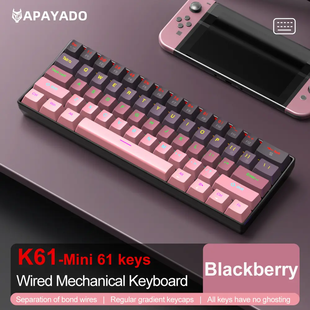 APAYADO K61 61 Keys Wired Mechanical Keyboard, 60% layout Mini RGB Gaming Keyboard, Red/Blue Switch, Compact for PC Laptop product view