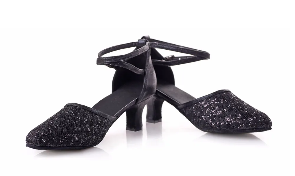 Adult Ladies Women Latin/Salsa/Tango Dance Shoes Closed Toe Glitter Blue/Black Ballroom Dance Shoes High Heels 5/7cm Party Shoes detail