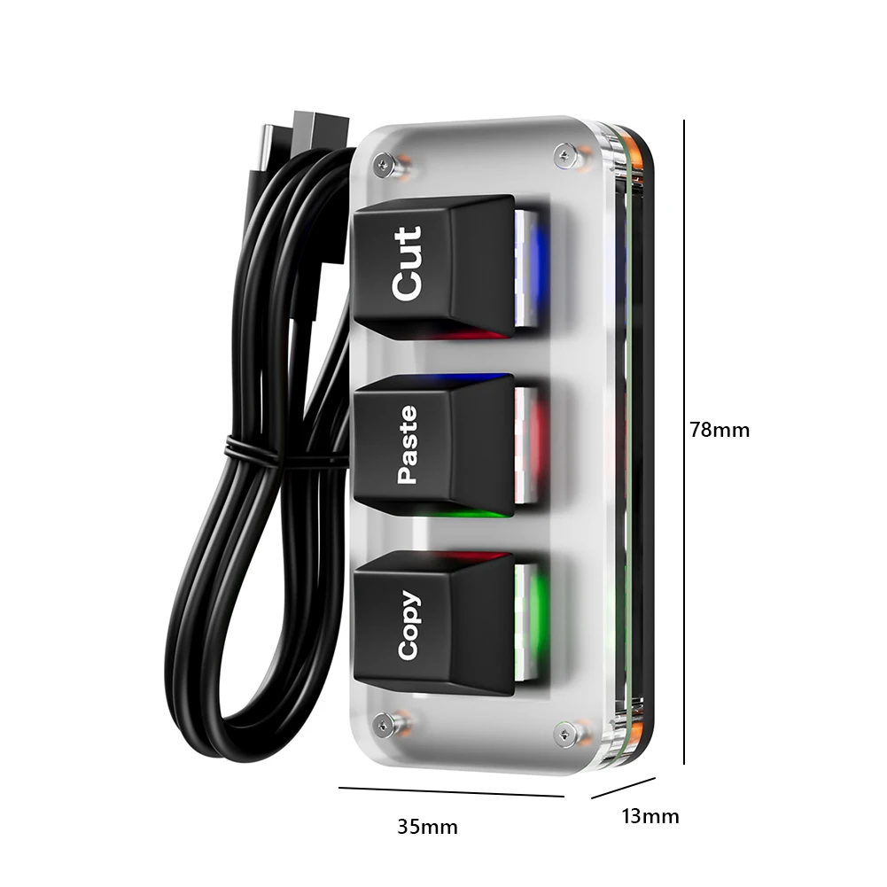 RGB Mini Cut Copy Paste Keyboard 3-Key Ctrl X C V Shortcut One Handed Keyboard USB Type-C Gaming Keypad Programmable Keyboard detail