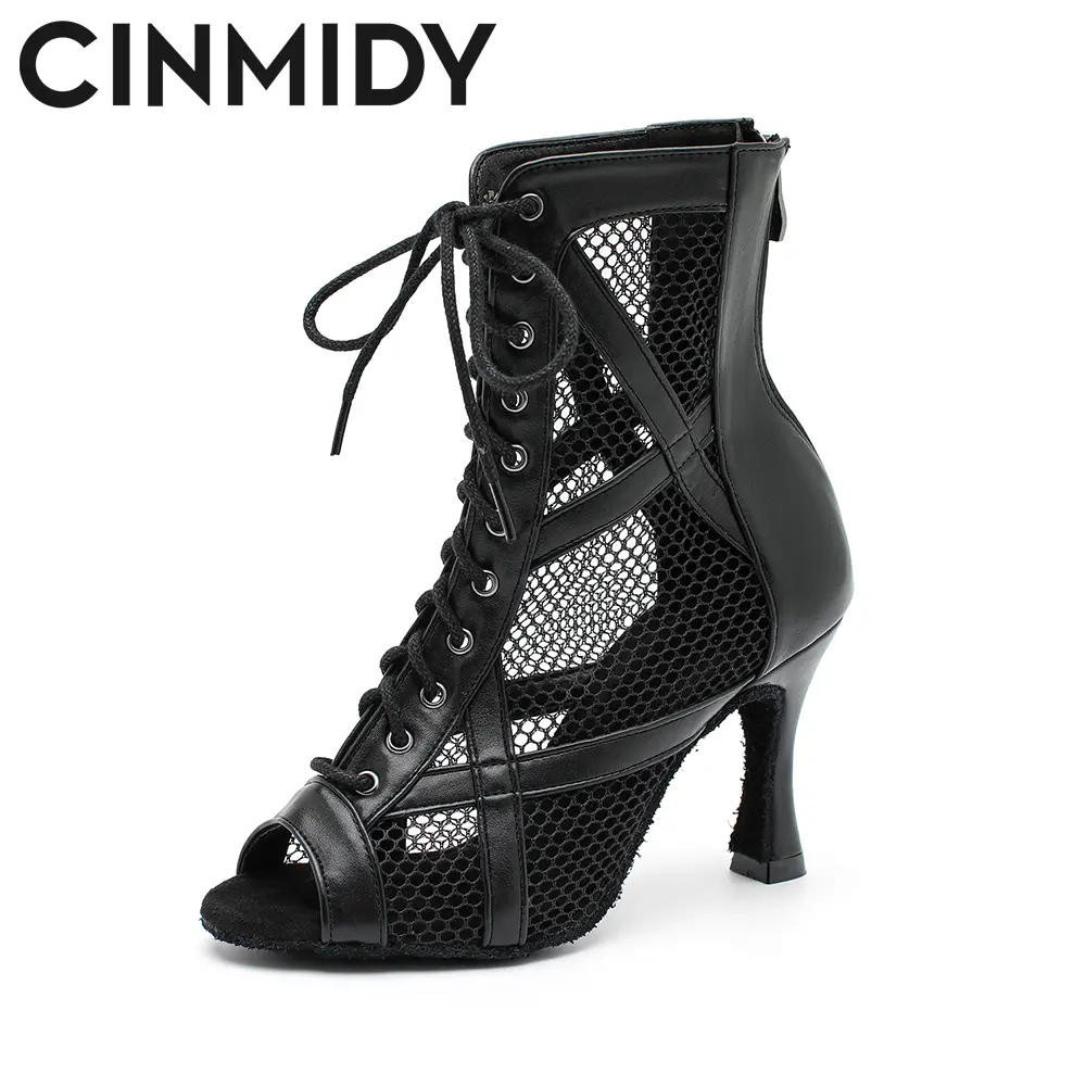 CINMIDY Leather Dance Boots Red /Black lSole Ballroom Dancing Shoes Latin Dance Shoes Woman Pole Dance Boots Ladies Party Shoes product view