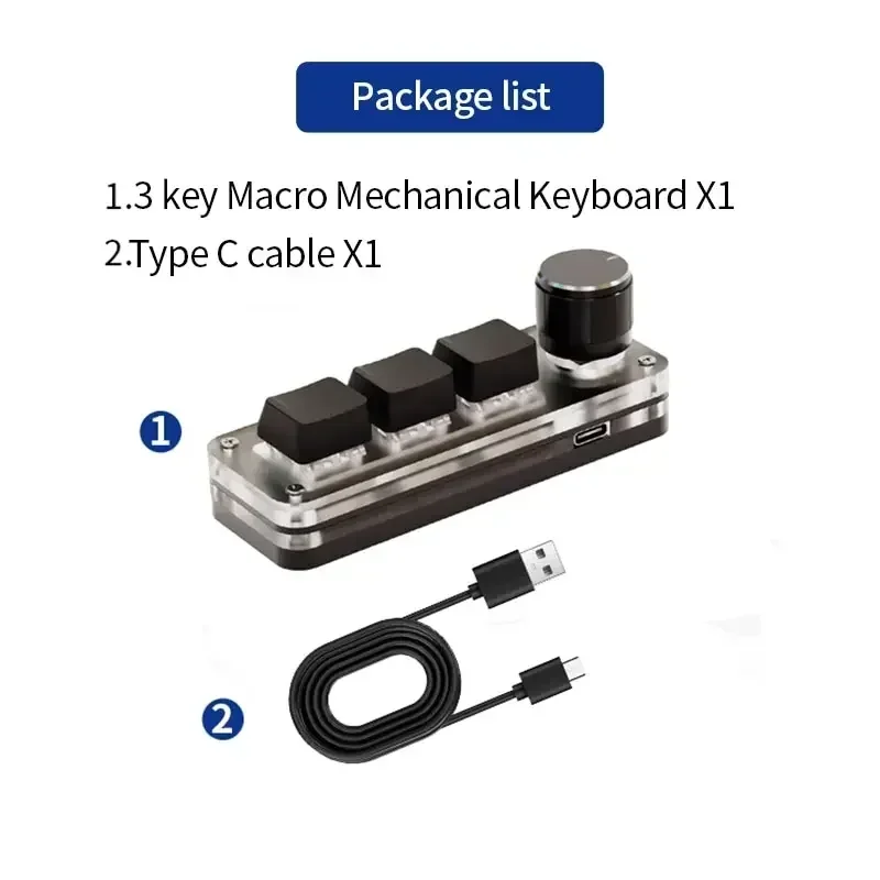 Mini Mechanical Keyboard 3 Keys 1 Knob USB RGB Macro Keyboard Gaming Custom Programming Knob Keyboard Portable For Photoshop detail