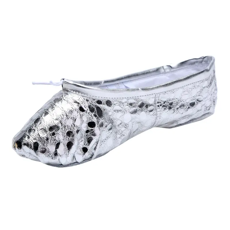 TOVEKIN Quality Gold Silver PU Performance Yoga Belly Dance Shoes Soft Sole Gym Ballet Dance Shoes Kids Girls Woman product view