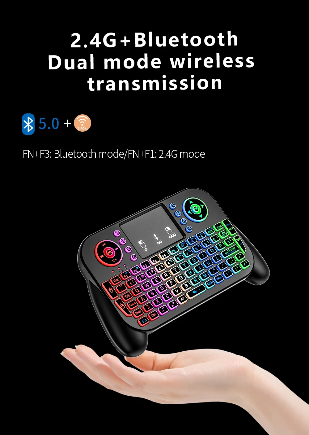 V8 24G Bluetooth Mini Keyboard 7Color Backlit Air Mouse Touchpad for Android TV Box detail