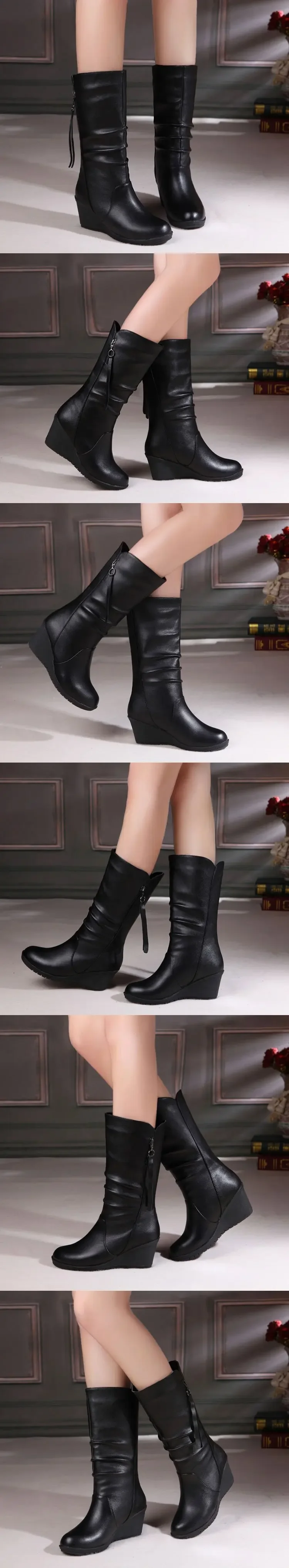 2024 Autumn Winter Anti Slip Slope Heel Women Dance Casual Mid Tube Boot Warm Snow Boot English Chelsea Boot Large Women Shoe detail